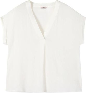 Oltre Blouse van bi-materiaal met kimonomouwen - Dames - Blouses - Wit - M - Overhemden