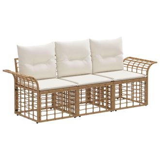 vidaXL Conjunto De Sof&aacute;s De Exterior 3 Pcs Natural Y Crema Poli&eacute;ster Vidaxl
