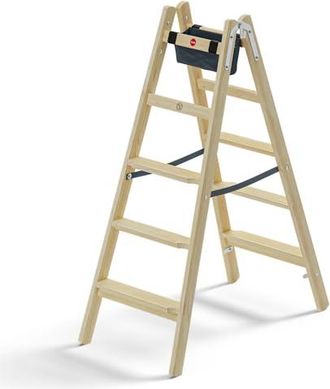 Hailo Master H80 - Escalera De Madera De Doble Pelda&ntilde;o (2 X 5 Pelda&ntilde;os, Transitable Por Ambos Lados, Escalones Ergon&oacute;micos De 80 Mm, Madera De Pino Impregna