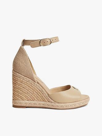 Tommy Hilfiger Logo Plaque Leather Wedge Heel Espadrilles