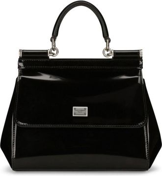 Dolce & Gabbana Black Sicily medium shiny leather handbag