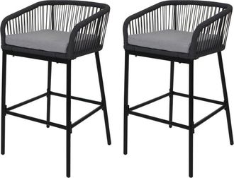 Hhg [nunca Usado] Juego De 2 Taburetes De Bar De Cuerda Hhg-994, Taburete De Mostrador, Asiento De Exterior Coj&iacute;n De Cuerda Metal, Antracita, Coj&iacute;n Gris C