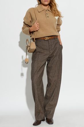 Ami Wool Plaid Trousers, Womens, Brown