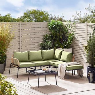 Furniturebox Maldives PE Rattan 5 Seat Outdoor Garden Sofa Set in Green