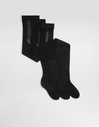 Dolce & Gabbana Nylon Tights With Jacquard Dg Logo - Woman Socks And Tights Black Xl