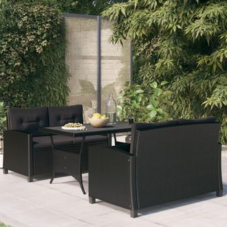 vidaXL Set Comedor De Jard&iacute;n 3 Pzas Con Cojines Rat&aacute;n Sint&eacute;tico Negro Vidaxl