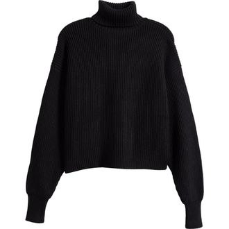 Good American Cozy Rib Turtleneck Sweater in Black001 at Nordstrom Rack, Size X-Large