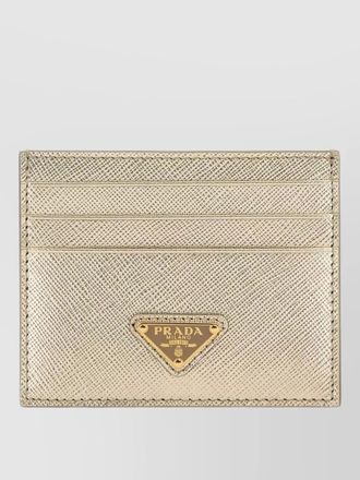 Prada leather card holder metallic finish design