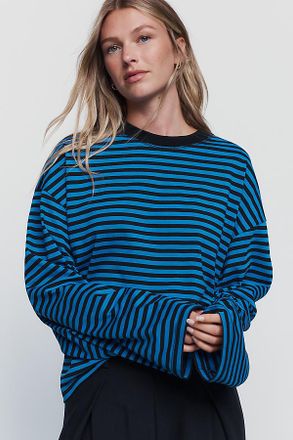 Lioness Cotton Blend Oversized Striped Crewneck Tee