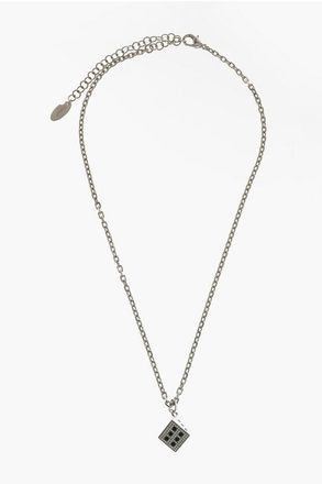 Off-white Chain Necklace with Dice-Shaped Pendant with Rhinestones size One Size