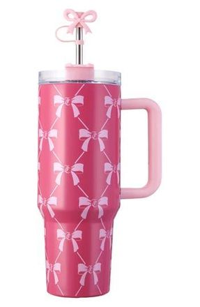 Juicy Couture 30-Ounce Jetsetter Stainless Steel Water Bottle in Pink Bow Trellis at Nordstrom Rack