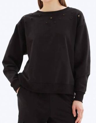 Chrldr Eyelet Star Straight Crewneck Sweatshirt In Black