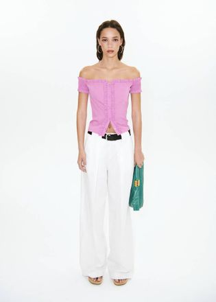 Mango Top con dettagli volant rosa pastello - Donna - S - MANGO