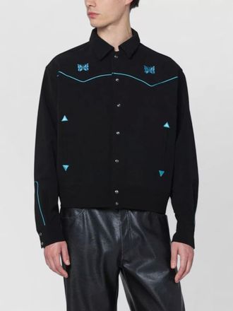 Needles collared jacket contrast piping embroidered front