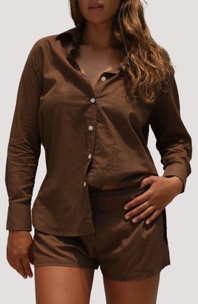 Stone Fox Swim Mela Boyfriend Organic Cotton Cover-Up Shirt in Coconut Oil at Nordstrom, Size X-Small