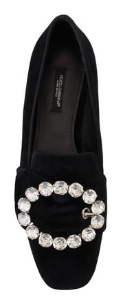 Dolce & Gabbana Womens Velvet Crystals Loafer Black Cotton Viscose