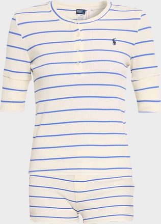 Polo Ralph Lauren Striped Waffle-Knit Henley & Shorts Pajama Set