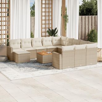 vidaXL Set Sof&aacute;s De Jard&iacute;n Con Cojines 13 Pzas Rat&aacute;n Sint&eacute;tico Beige Vidaxl