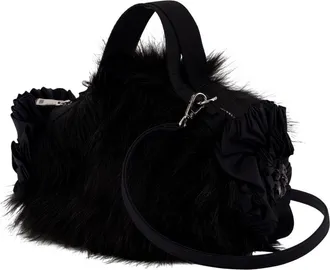Simone Rocha Womens Mini Double Ribbon Purse - Simone Rocha Faux Fur Black Faux_fur Bags Handbags-Purses