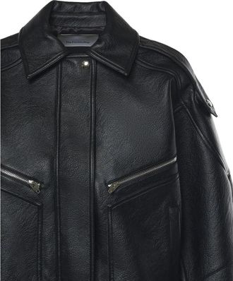 Frankie Shop Pebbled Faux Leather Biker Jacket - Black