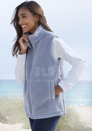 Elbsand Fleeceweste ELBSAND, Damen, Gr. 36, hellblau, Obermaterial: 100% Polyester, unifarben, gerade h&uuml;ftlang, Westen Fleeceweste, mit grosser Schriftzug-Sti