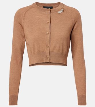 Simone Rocha Cardigan cropped in lana e seta con cristalli