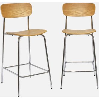 Sweeek Sweeek - Taburete De Bar Vintage Metal Y Contrachapado, Set De 2, Toby, Gris Perlado, 42.5x50x94 Cm