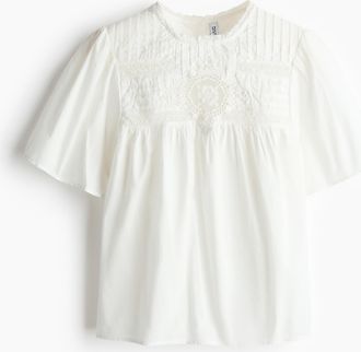 H&M Baumwollbluse mit Broderie Anglaise - White