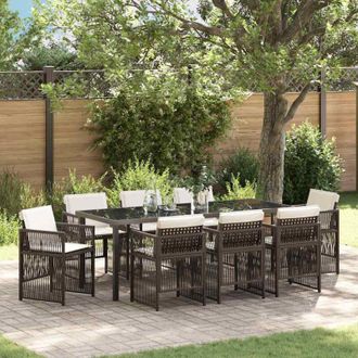 vidaXL Conjunto De Comedor De Jard&iacute;n 9 Pcs Marr&oacute;n Polirat&aacute;n Vidaxl