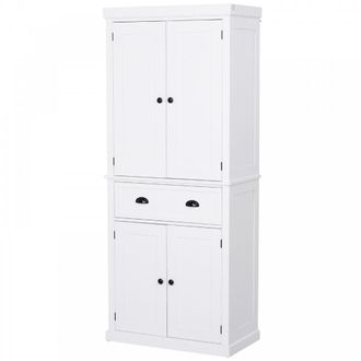 HOMCOM MDF Colonial Freestanding Kitchen Pantry Cabinet White - Home Living | TJ Hughes