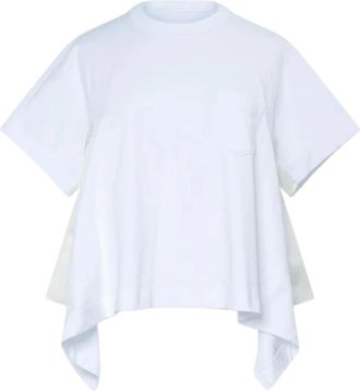 sacai Satin x Katoen Jersey T-Shirt - Dames - T-shirts - Wit - M - Katoen - Tops