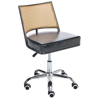 Beliani Beliani - Silla De Oficina Retro De Piel Sint&eacute;tica Respaldo De Rat&aacute;n Sint&eacute;tico Trenza Vienesa Giratoria Ajustable Negro Nome