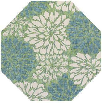 Jonathan Y Designs Zinnia Modern Floral Textured Weave Octagon Indoor/Outdoor Area Rug in Cream/green at Nordstrom, Size 8Ft 0In X 8Ft 0In