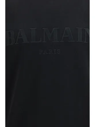Balmain Mens Crewneck Sweatshirt Black Black-Black Cotton Sweatshirts Black/black Sweater