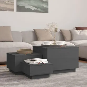 vidaXL Cajas De Almacenaje Con Tapa 3 Pzas Madera Maciza Pino Gris Vidaxl