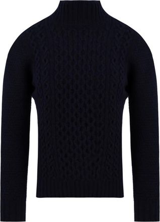 Drumohr Maglione Aran Tubico - Heren - Coltruien - Blauw - XL - Wol - Truien & Vesten