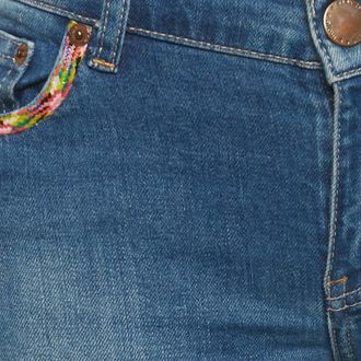 Maje Blue Distressed Demin Embellished Trim Low Waist Jeans