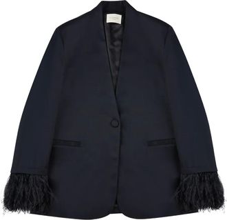 Slowear feather-trim flannel jacket - women - Virgin Wool/Viscose/Polyamide/Spandex/Elastane/Viscose - 44 - Blue