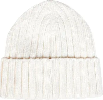 Moncler Womens Beanie Ribbed Wool White Virgin Hat