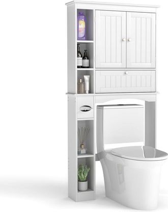 Costway Mobiletto sopra il WC, mobiletto per WC con ripiano per lavatrice a 2 ante, ripiano regolabile, 21 x 80 x 165 cm, bianco