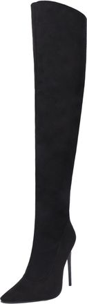 Generic Womens Stiletto High Heel Over The Knee Boots Pointed Toe Thigh High Boots Faux Suede Party Prom Shoes with Side Zipper,Black1,9.5 UK