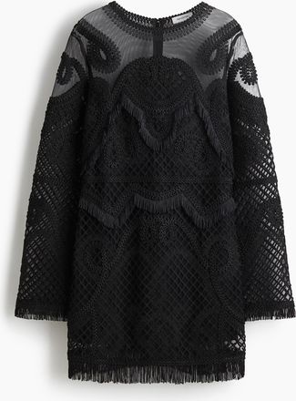 H&M Besticktes Meshkleid - Schwarz