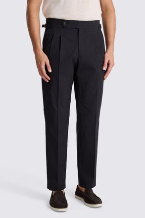 Moss Black Cotton Pleated Trousers