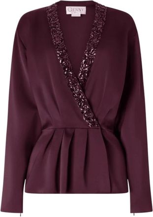Genny Tie-Neck Satijnen Blouse - Dames - Blouses - Rood - S - Satijn - Overhemden