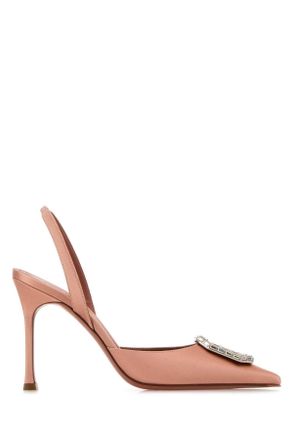 Amina Muaddi Pink Satin Camelia Pumps