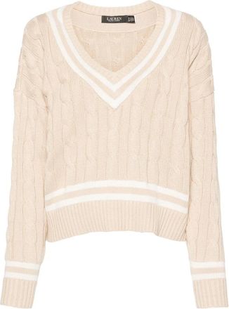 Ralph Lauren Tedurph lange mouw trui - Dames - V-hals truien - Beige - XL - Truien & Vesten