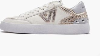 Emanuelle Vee Ivoor Goud Leren Sneakers met Strass - Dames - Sneakers - Wit - 39 EU - Leer - Schoenen