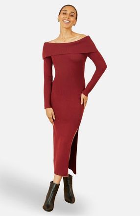 Yumi Bardot Knitted Fitted Midi Dress in Burgundy at Nordstrom, Size Medium