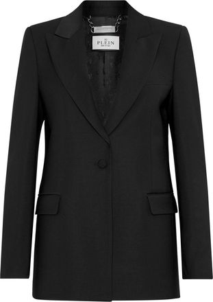 Philipp Plein skull crystal-embellished blazer - women - Elastane/Viscose/Polyester/Acetate/Virgin Wool/glass - S - Black