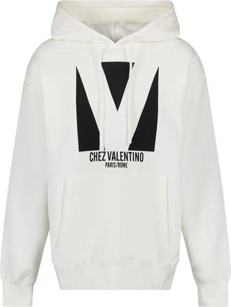 Valentino Garavani Off-White Katoenen Sweatshirt met Chez V Print - Heren - Hoodies - Wit - S - Katoen - Hoodies & sweatvesten